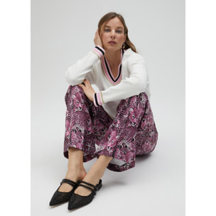 Pantalone a gamba dritta rosa animalier