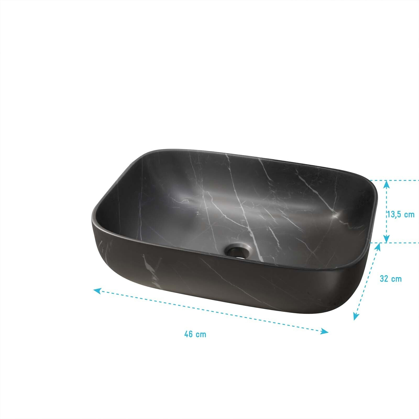 Vasque à poser rectangulaire en céramique noire mat effet marbre 46x32x13.5 cm - BLACK MARBLE