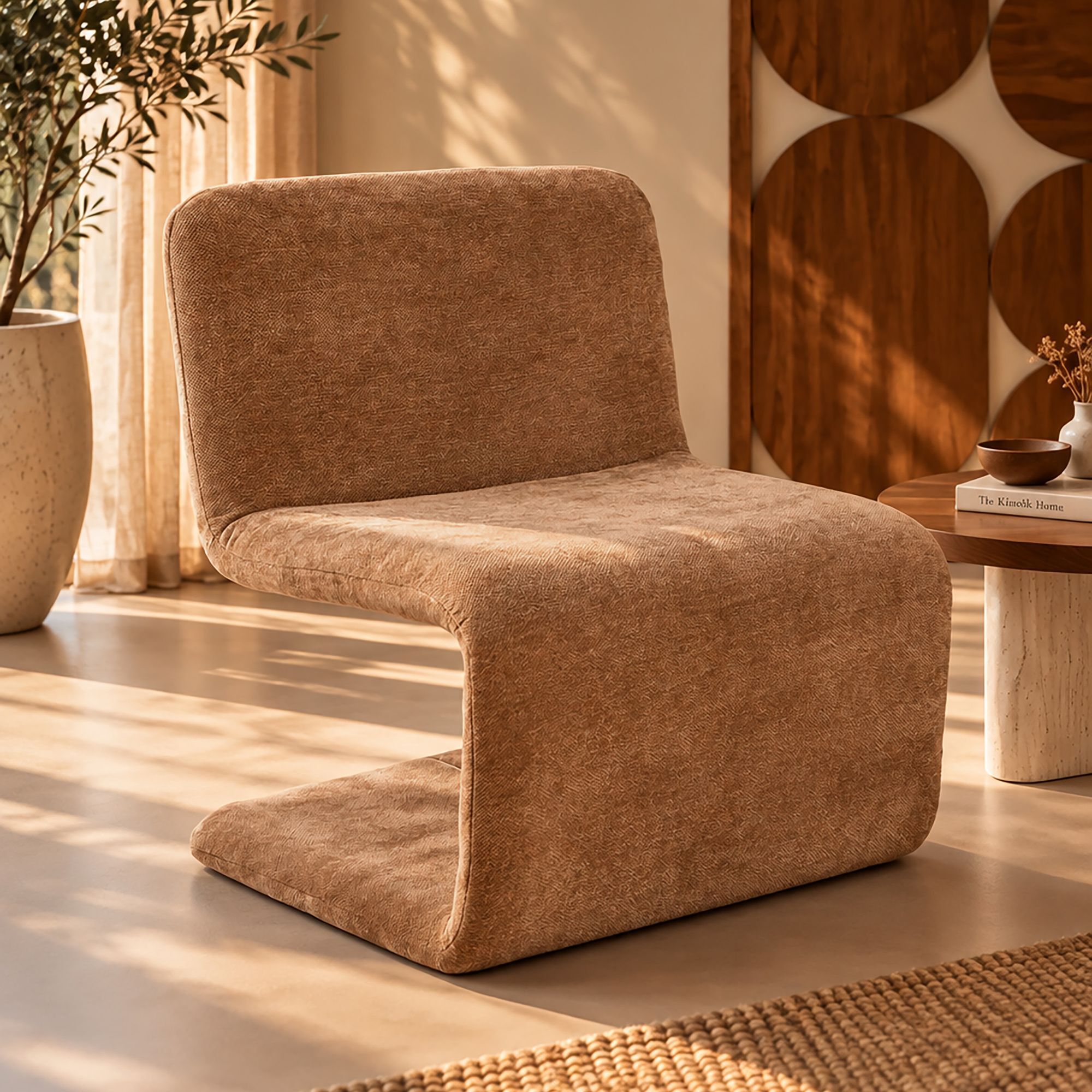 Fauteuil en tissu chenille beige poudré AXO
