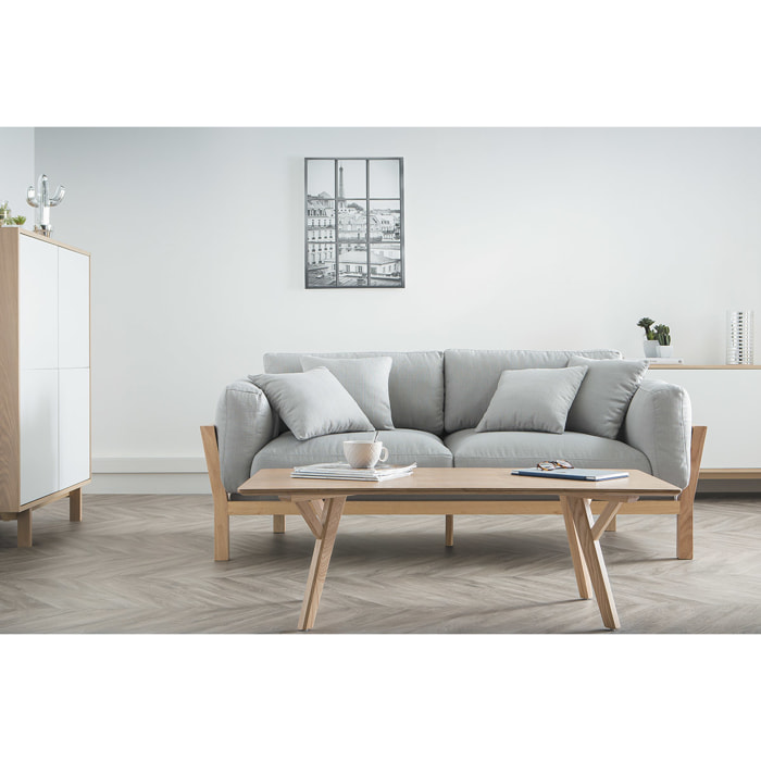 Canapé scandinave déhoussable 3 places en tissu gris anthracite et bois clair KYO
