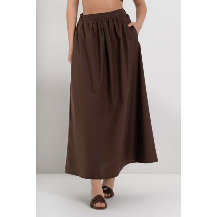 Kocca - Gonna lunga in cotone a vita alta con elastico e tasche Donna