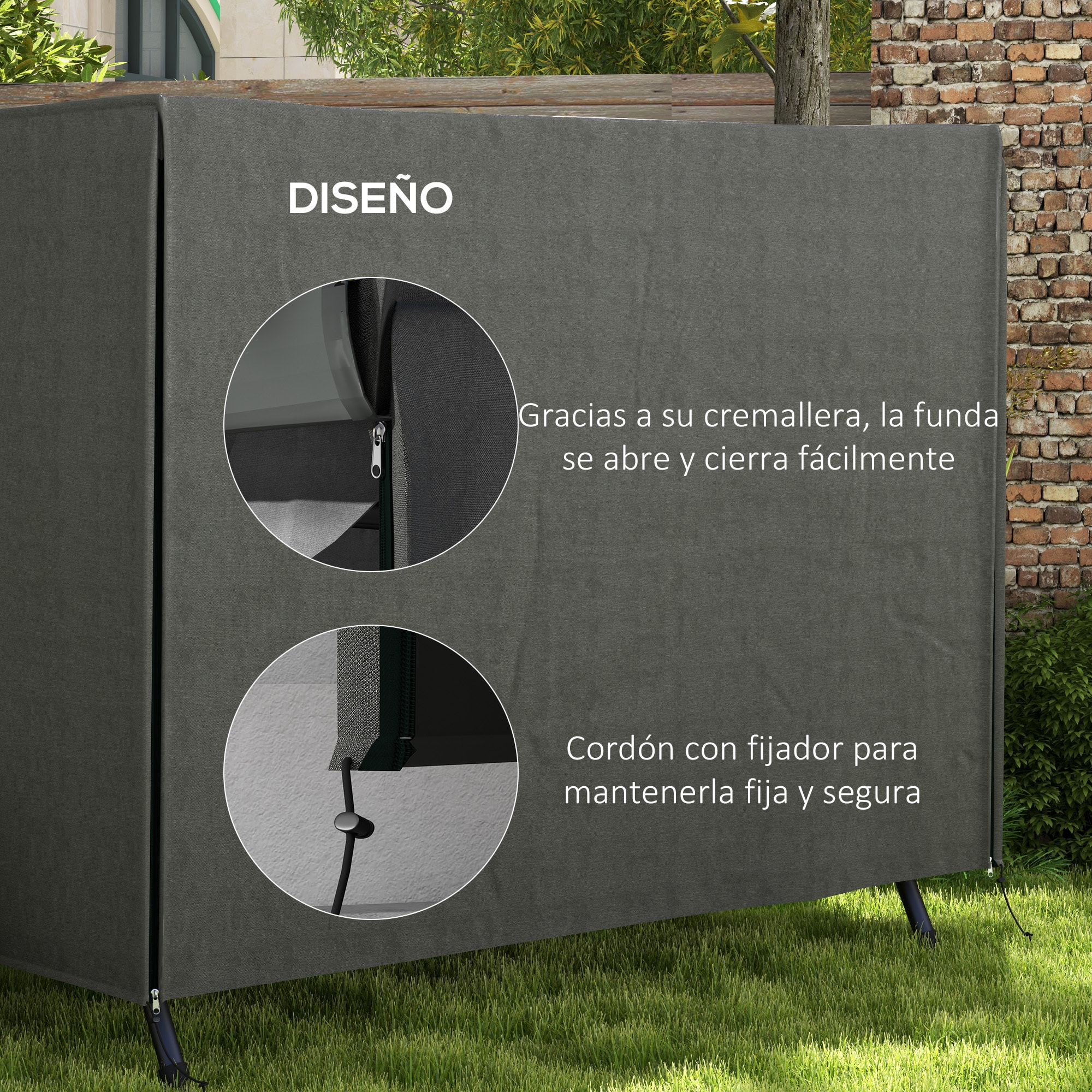 Funda Balancín Jardín Funda Columpio Jardín Exterior Cubierta de Columpio con 2 Cremalleras Impermeable 205x124x164 cm Gris Oscuro