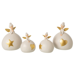 J-Line Ange cœur et étoile - polyrésine - doré/beige clair - large - assortiment de 2