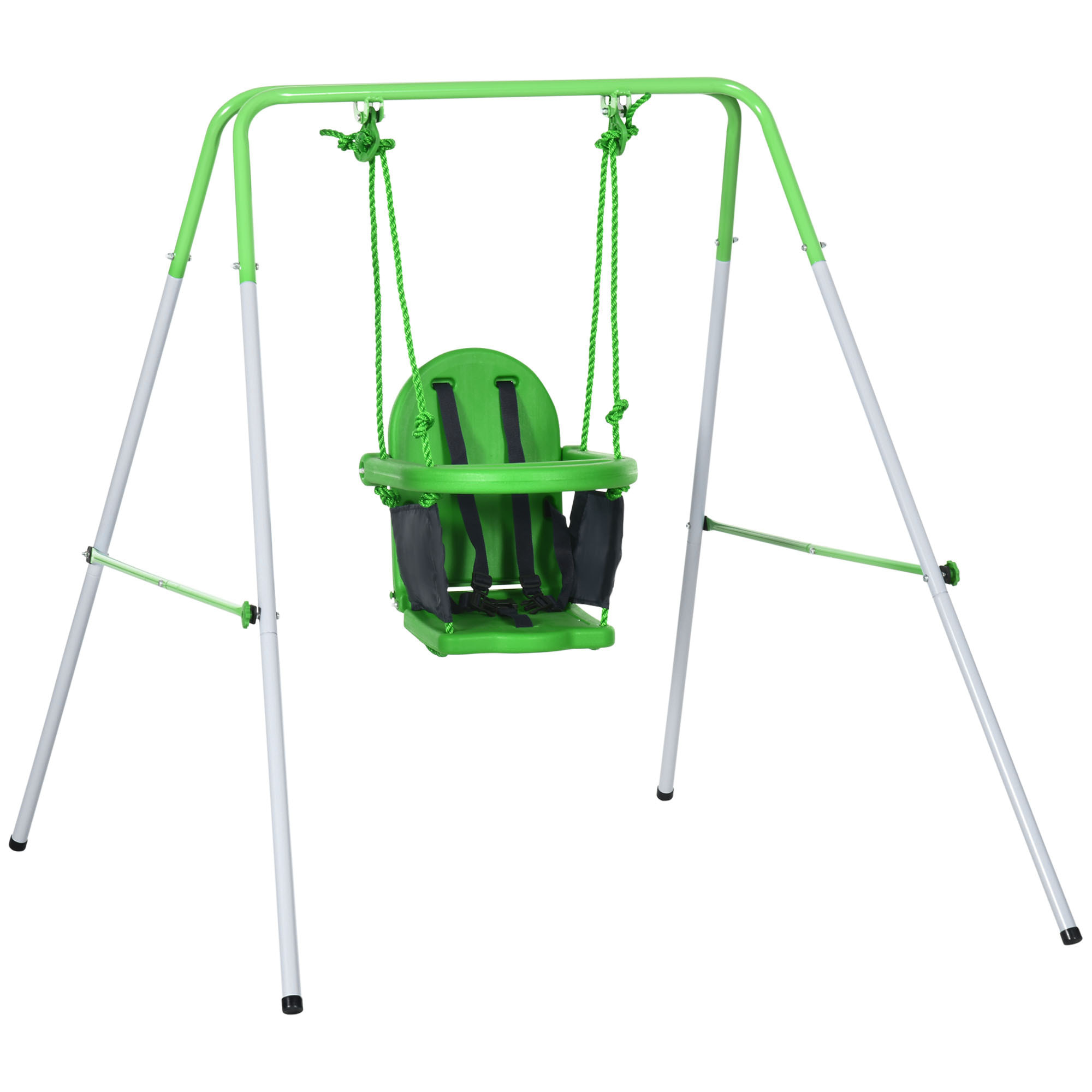 Columpio Infantil de Acero Columpio para Niños de 6-36 Meses con Respaldo y Cinturón de Seguridad para Interiores y Exteriores Carga Máx. 25 kg 122x146x122 cm Verde