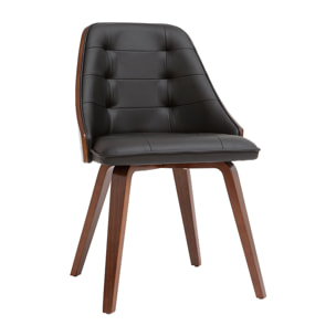 Chaise design noir et bois foncé noyer FLUFFY