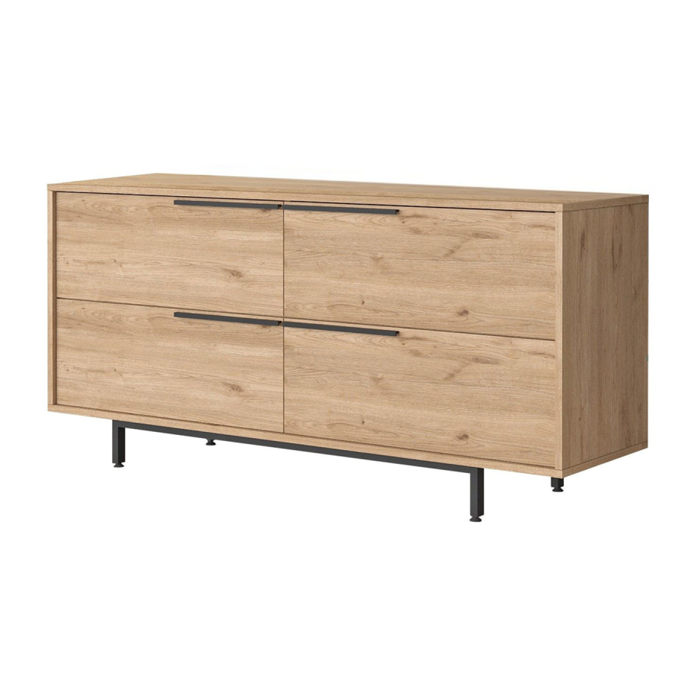 ELIO Buffet 4 portes finition bois et métal noir 160x75cm