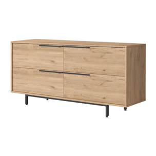 ELIO Buffet 4 portes finition bois et métal noir 160x75cm