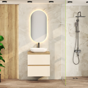 ENSEMBLE DE SALLE DE BAIN NIA | MEUBLE SUSPENDU | 60 CM GLACIER | DEUX TIROIRS |LAVABO SUR PLAN | MIROIR NON INCLUS | MEUBLE MONTÉ | ALDAY