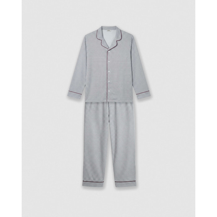 Pigiama lungo a camicia in cotone a quadri Orena bordeaux