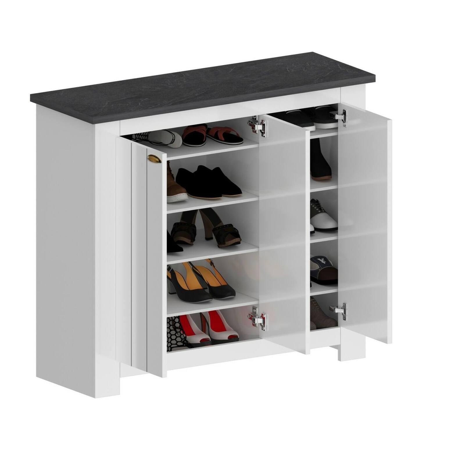 Scarpiera Dcigarin, Porta scarpe salvaspazio a 3 ante, Armadio multifunzione da ingresso, 114x42h100 cm, Bianco e Ardesia