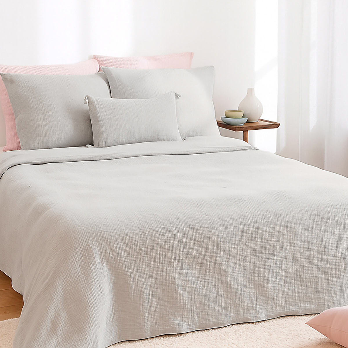 Parure Housse De Couette 100% gaze De Coton Gris