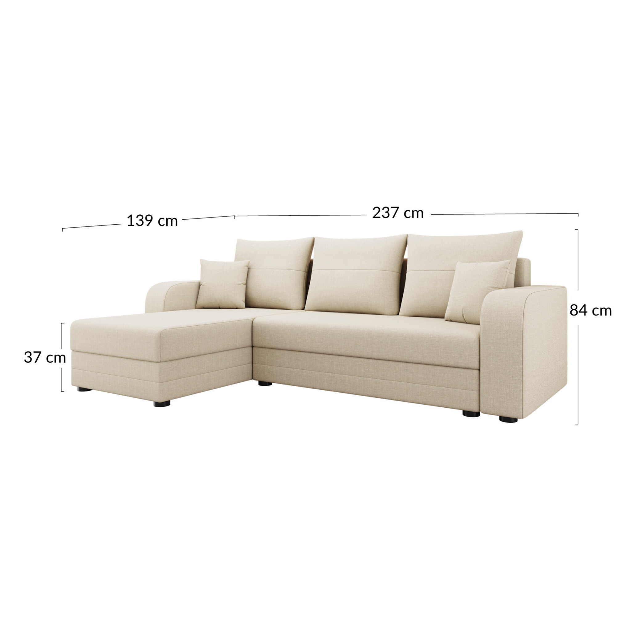 Harvey - Canapé d'angle réversible 4 places convertible avec coffre en tissu - Beige