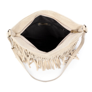 Avise bolso bandolera con flecos mujer. Piel auténtica Gamuza.