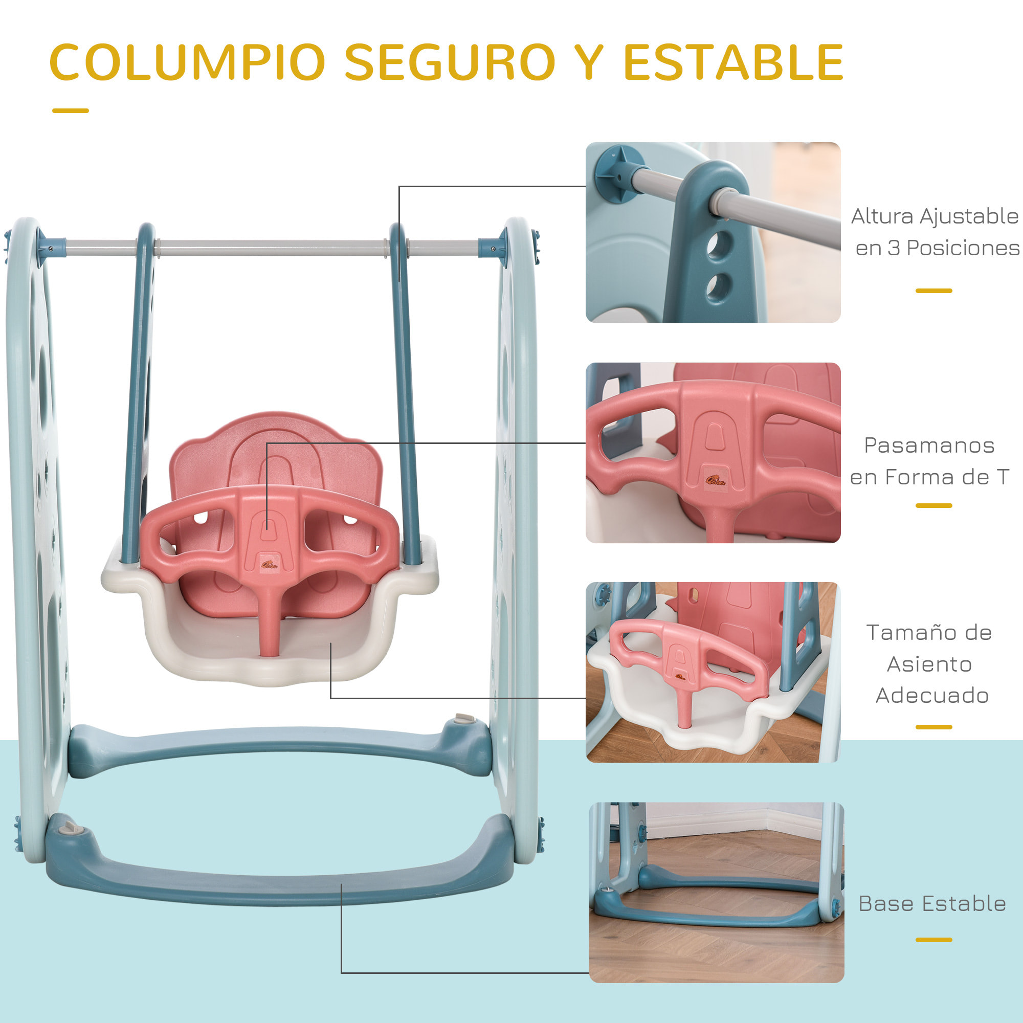 Tobogán Infantil con Columpio y Canasta Baloncesto 3 en 1 para Niños de +18 Meses con Asiento Ajustable Centro de Actividades para Interior y Exterior 150x190x100 cm Multicolor