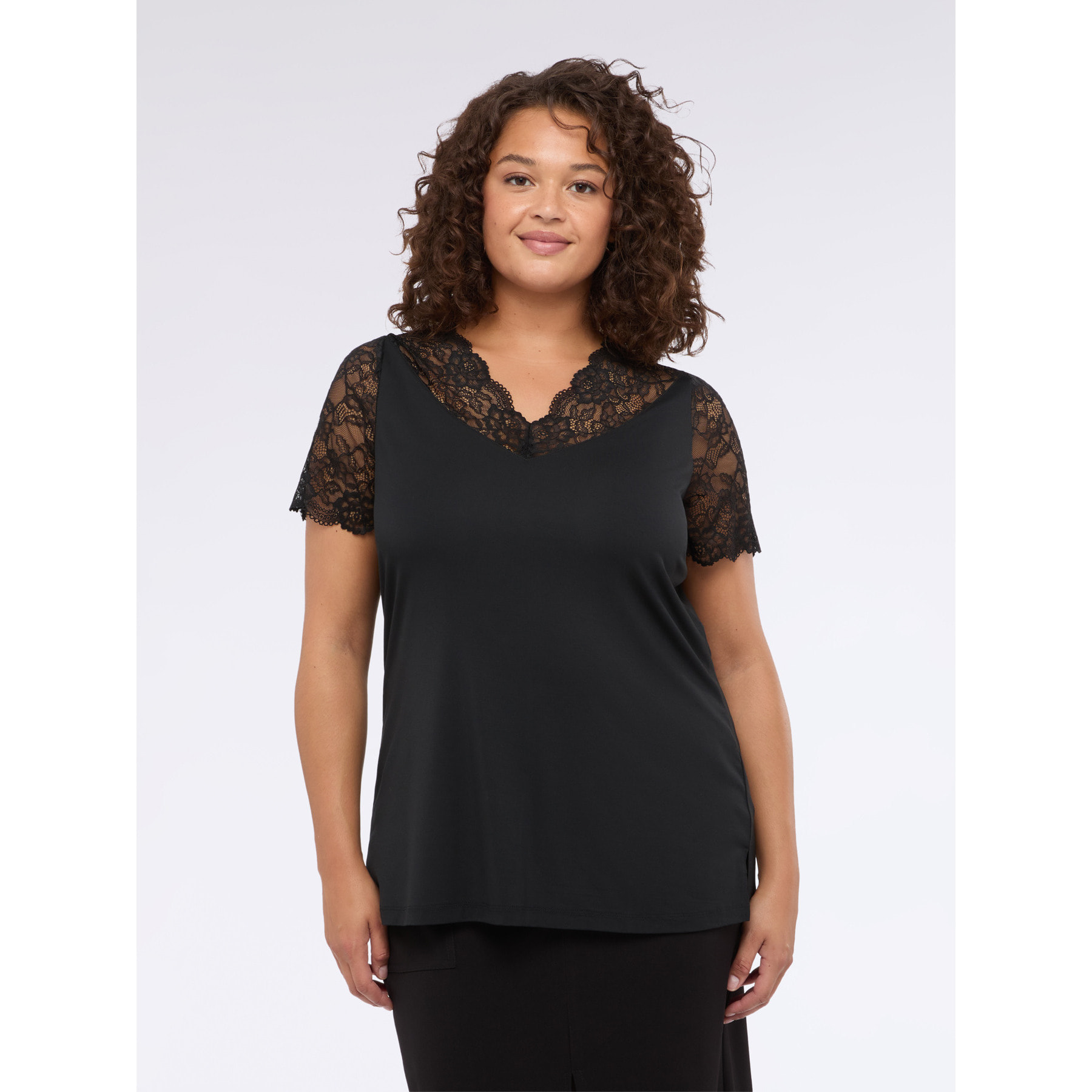 Fiorella Rubino - T-shirt con dettagli in pizzo - Nero