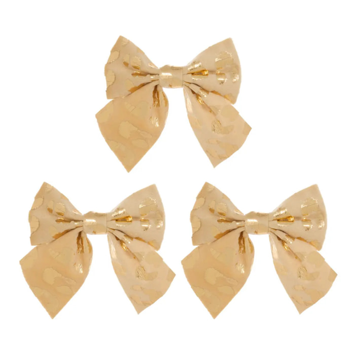 Lot de 3 nœuds de sapin en velours imprimé léopard 10 x 9 cm