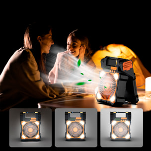 Ventilador F904 de 5 velocidades con paneles solares duales, función antimosquitos, temporizador, luz LED con 3 intensidades, 80lm y power bank de 5200mAh.