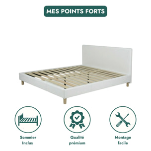 Ensemble matelas Bali & lit fixe Colisée | Mémoire de forme et ressorts ensachés | cadre à lattes | Simili cuir | Blanc