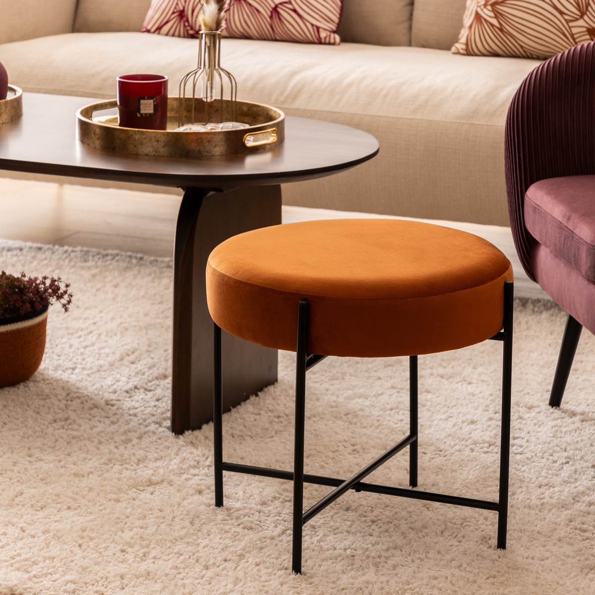 Tabouret Arty velours ambre