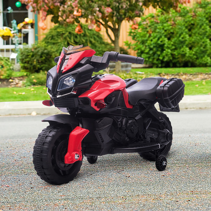 Moto Eléctrica para Niños de 18-48 Meses 6V con Faros Bocina 2 Ruedas de Equilibrio Velocidad 3 km/h Avance y Retroceso Motocicleta de Juguete Carga 25 kg 88,5x42,5x49 cm Rojo