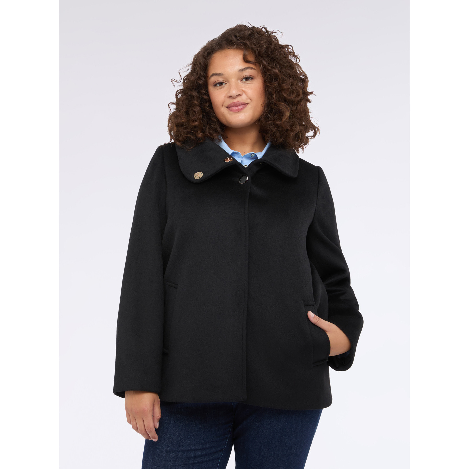 Fiorella Rubino - Cappottino corto in misto lana con collo alto - Nero