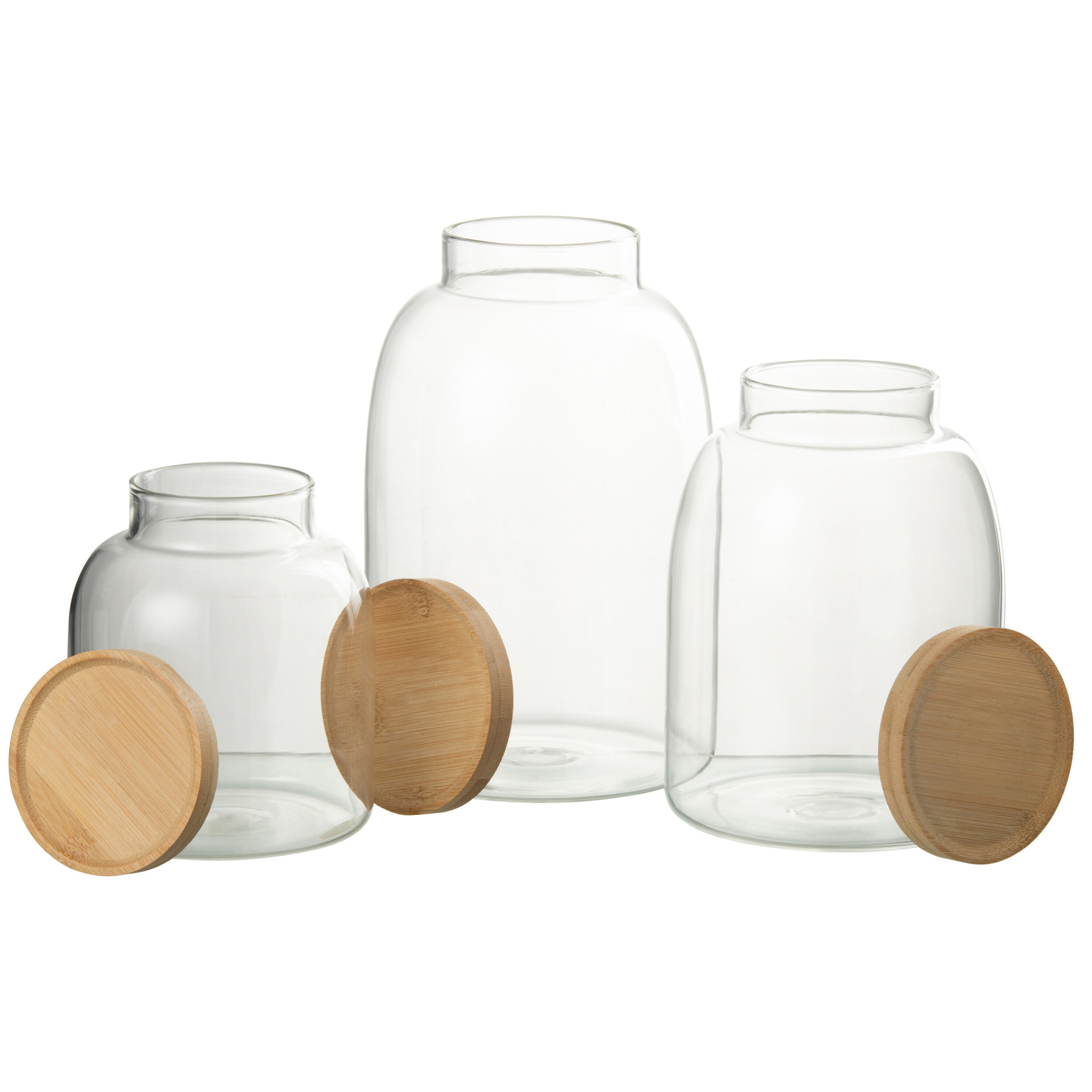 J-Line pot de conservaton Tom - verre/bambou - transparent/naturel - large