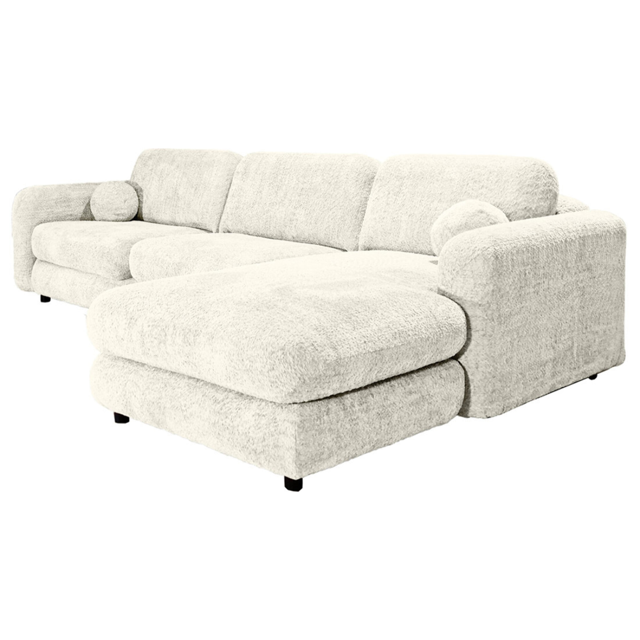 Rachel - Canapé d'angle droit 4 places en tissu bouclette - Beige