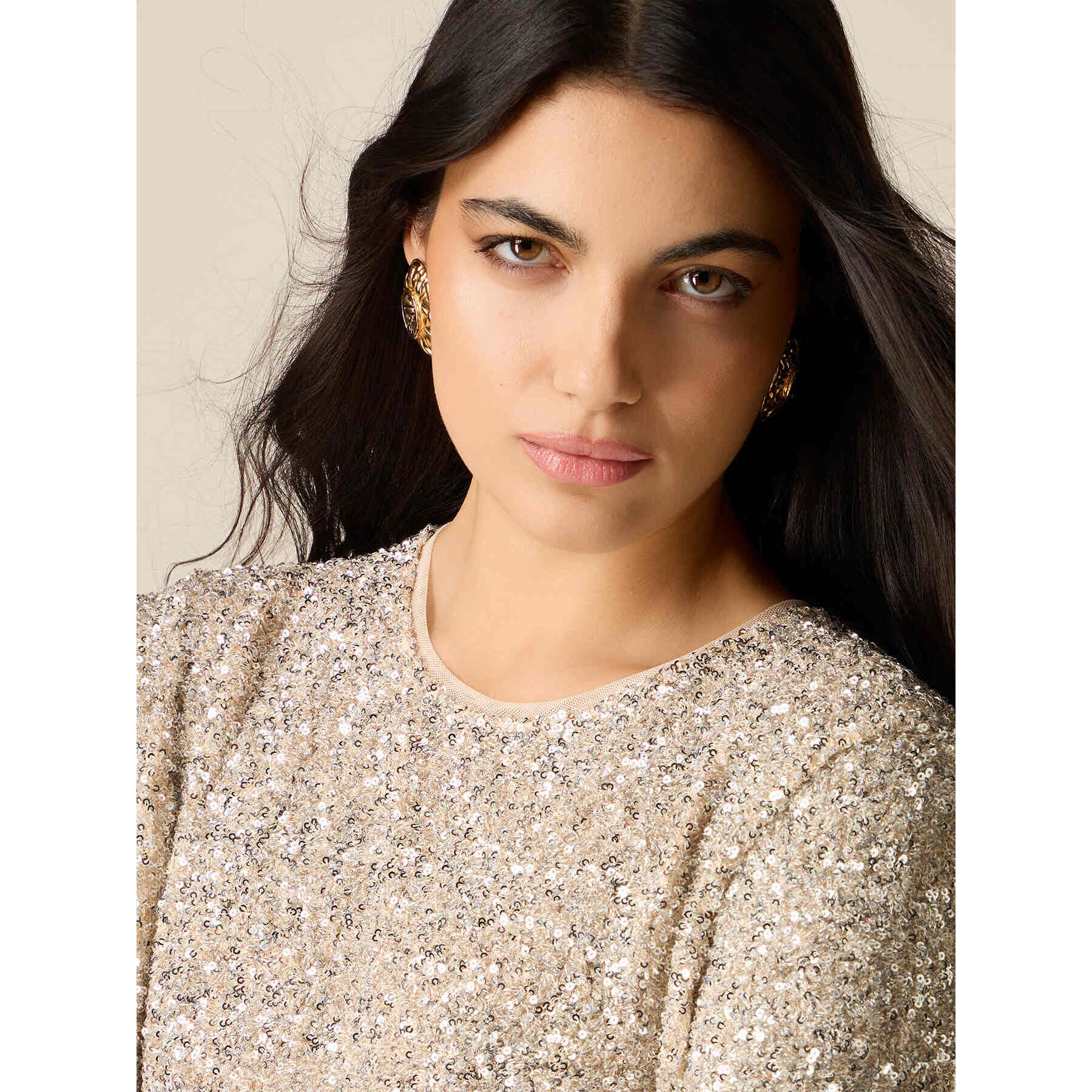 Oltre - Camiseta de tul con lentejuelas - Oro