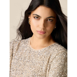 Oltre - Camiseta de tul con lentejuelas - Oro