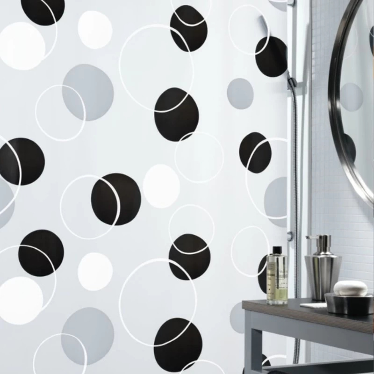 Rideau de douche PEVA BUBBLE 180x200cm Noir & Gris Spirella