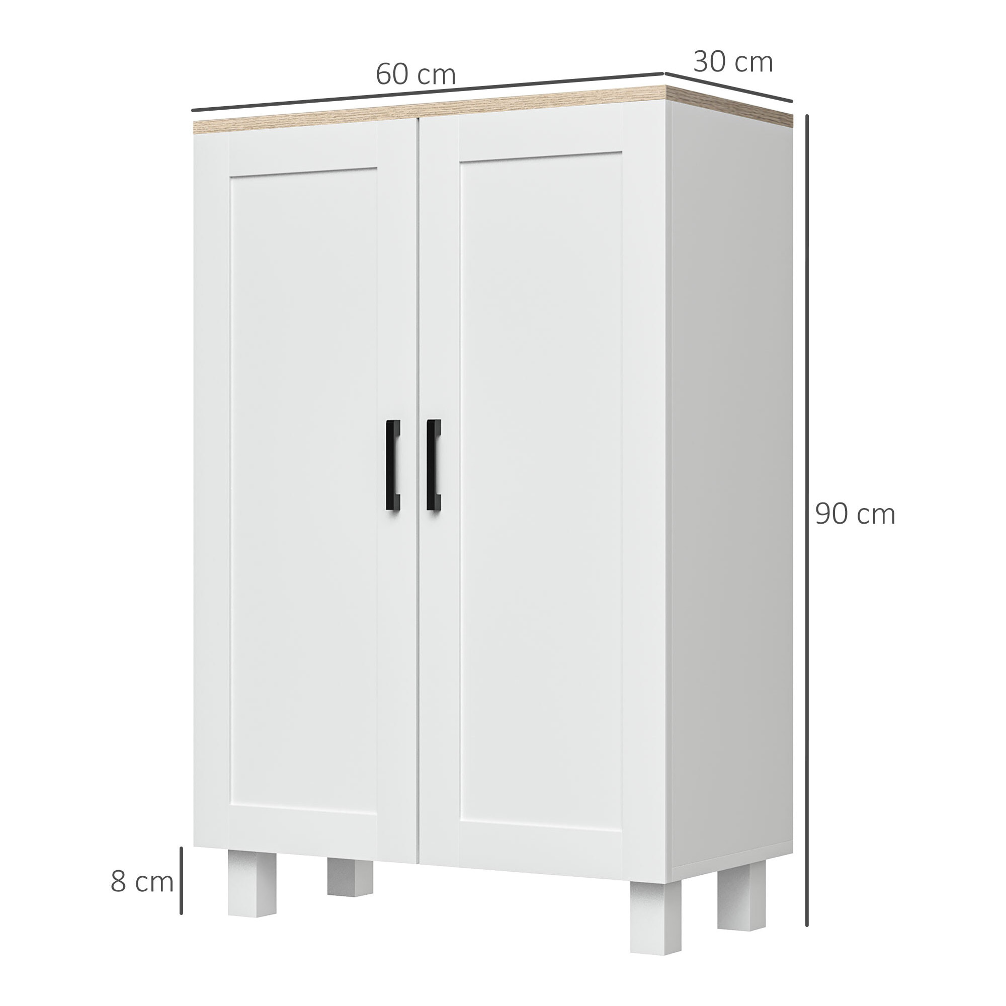 Armario de Salón Moderno Armario de Almacenaje con 2 Puertas Estante Ajustable y Base Elevada para Cocina Comedor Pasillo Dormitorio Dispositivo Antivuelco 60x30x90 cm Blanco