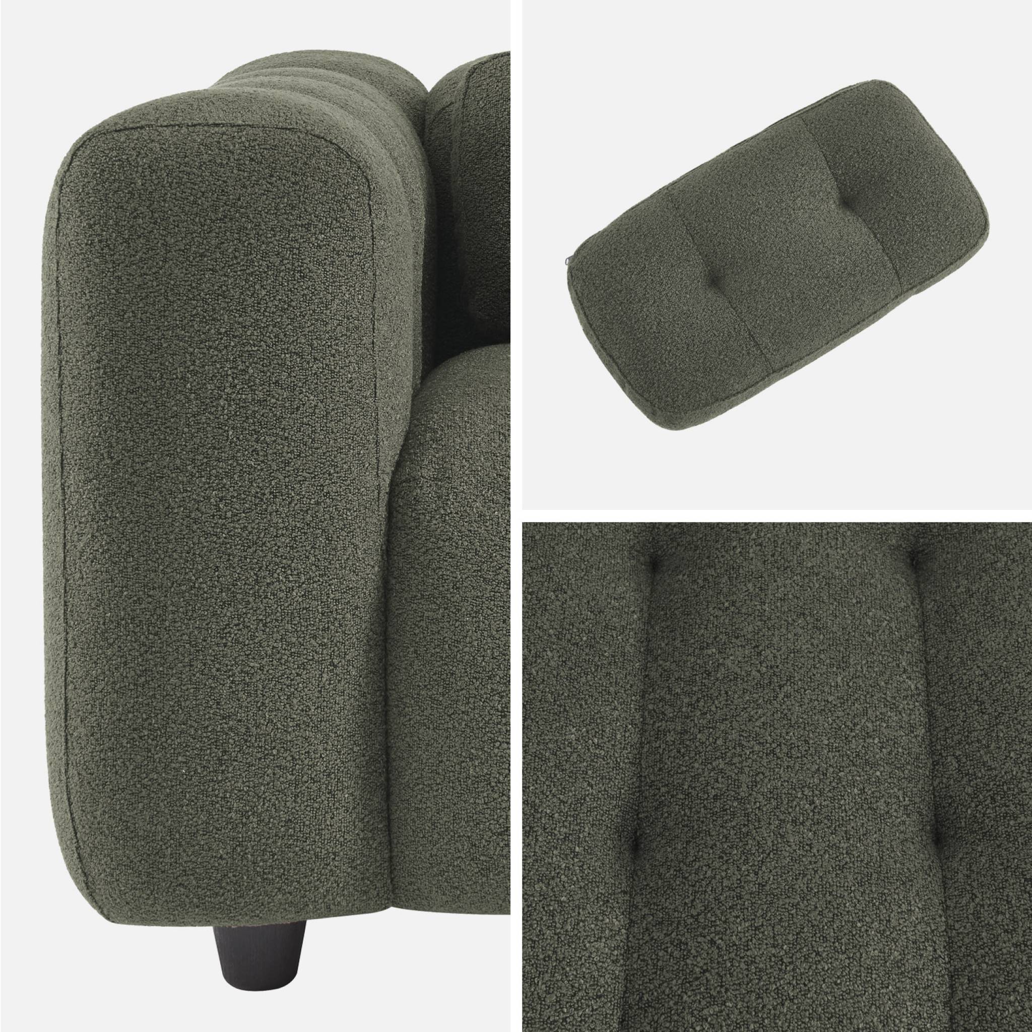Fauteuil 1 place en bouclette texturée capitonné kaki foncé structure bois d'eucalyptus et contreplaqué