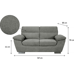 Canapé fixe en tissu "Dallas" - 169 x 88 x 90 cm - 2 places - Gris