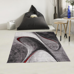 Tapis carré 160x160 rouge et gris motif géométrique pour salon et chambre