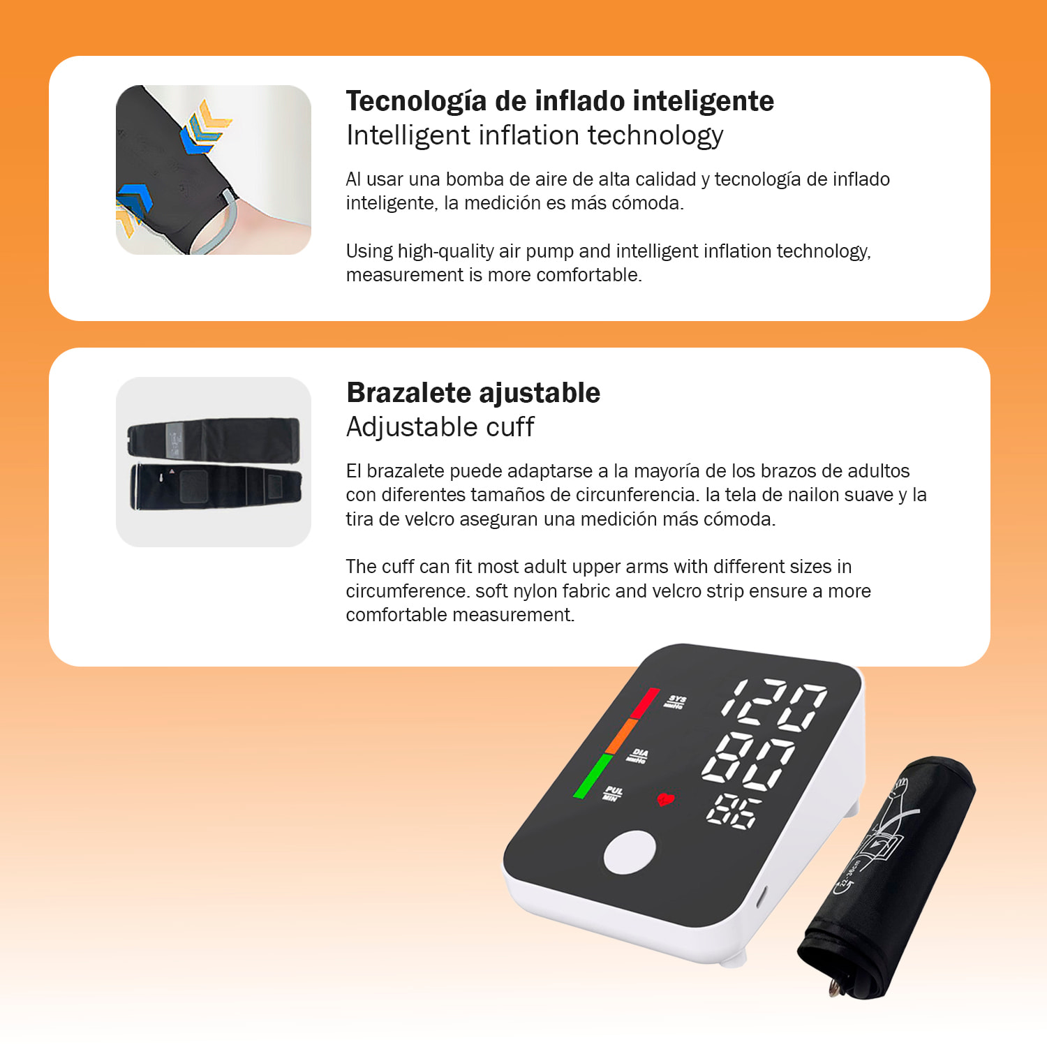 Tensiómetro electrónico JC801 con presurización inteligente y memoria de registros. Con pantalla digital y banda para brazo.