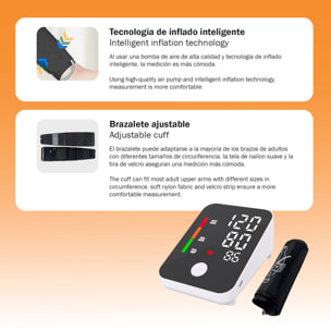 Tensiómetro electrónico JC801 con presurización inteligente y memoria de registros. Con pantalla digital y banda para brazo.