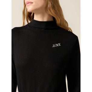 Oltre - Vestito flare misto viscosa con spilla - Nero