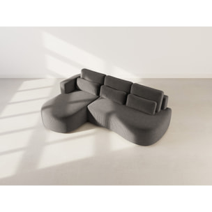 Mahina - canapé d'angle gauche 4 places convertible avec coffre en velours côtelé - Gris foncé