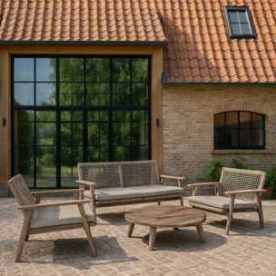 Salon de jardin 4 places en bois d'acacia et corde tressée beige EDEN