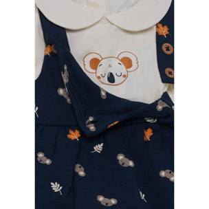 Conjunto bebé niño camiseta crudo y ranita azul marino, estampado de koalas y hojas, cuello bebé | Color: Marino | Street Monkey