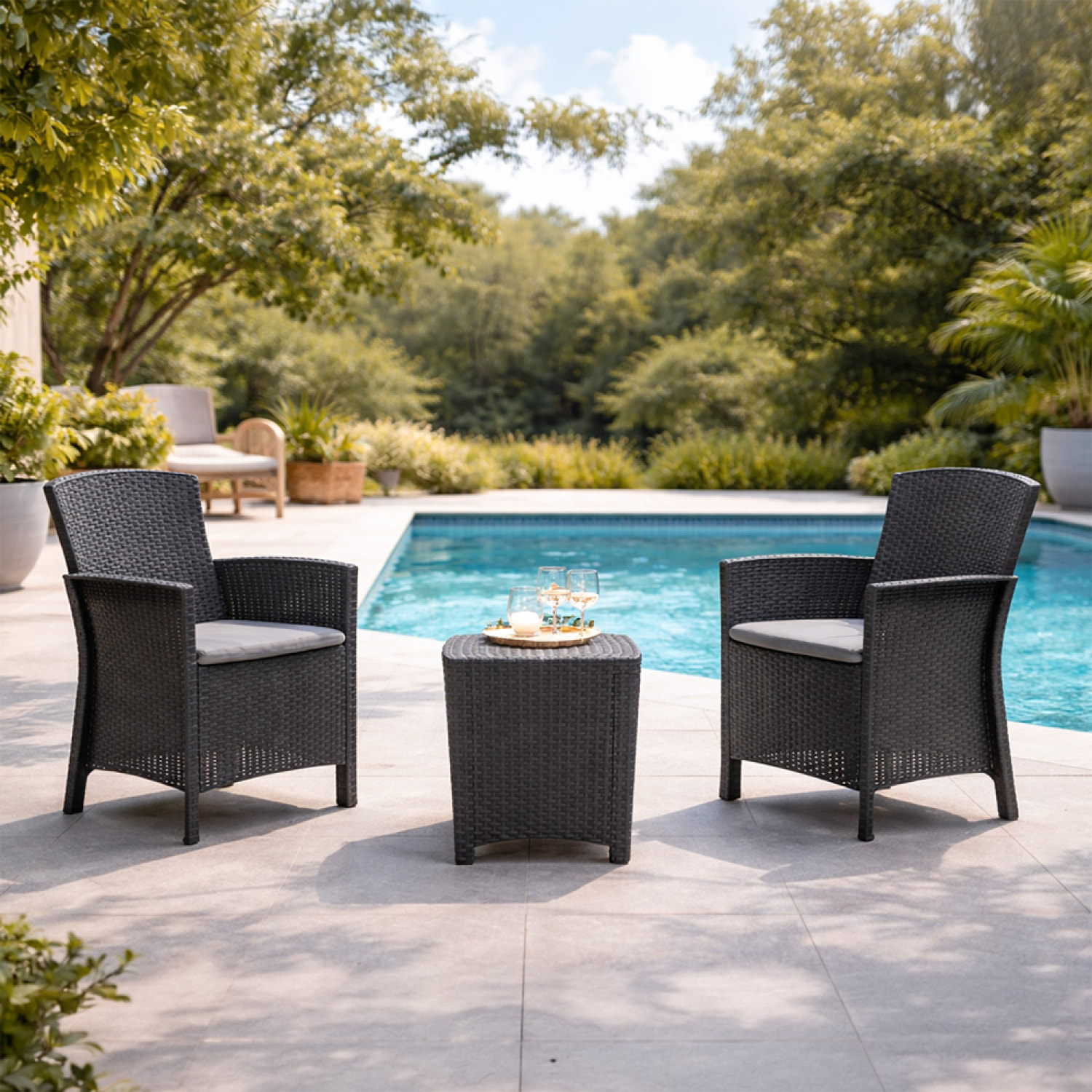 Ensemble de jardin 2 fauteuils gris anthracite avec table basse PASTO