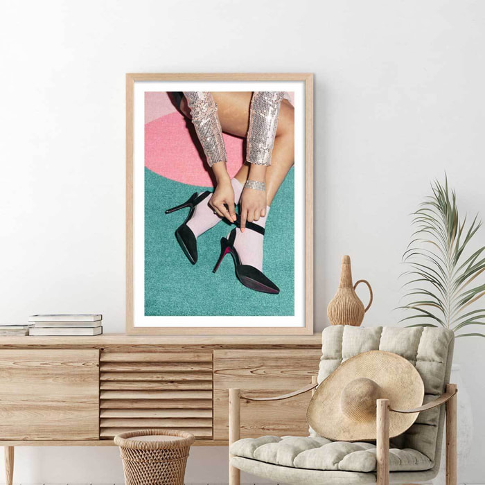 Affiche vintage Disco party Affiche + cadre en bois - Chêne