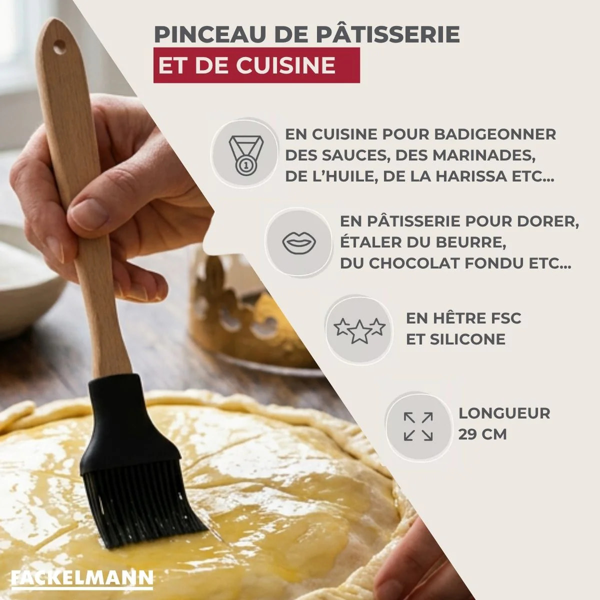 Pinceau de cuisine silicone 29 cm Fackelmann Acacia