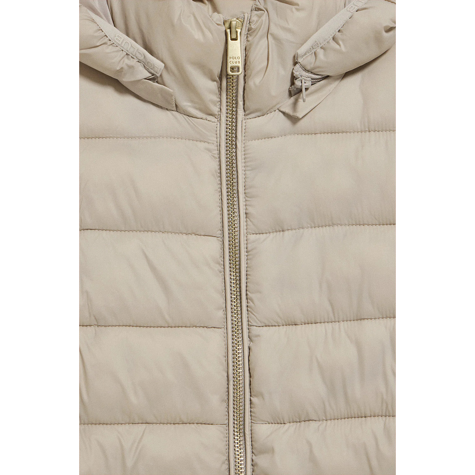 Chaqueta ultralight beige oscuro Cintia de capucha extraíble y bordado PC
