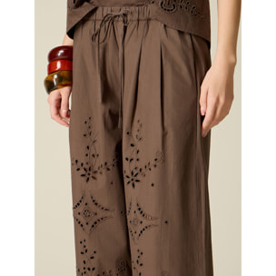 Oltre - Pantaloni cropped in cotone traforato - Marrone