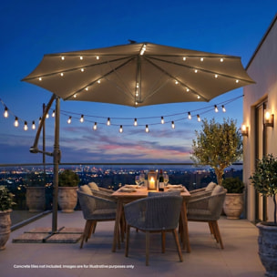 Solomoon - Ombrellone da giardino decentrato ø 350 cm con 32 led ad energia solare con manovella in accaio beige