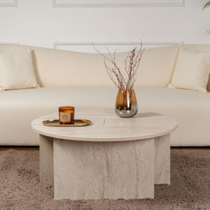 ELIAS Table basse ronde duo effet travertin 90cm