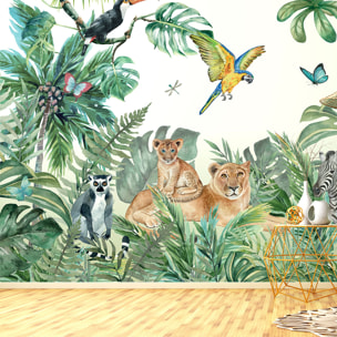 Papier peint panoramique jungle préencollé animaux des tropiques H 250 x L 480 cm