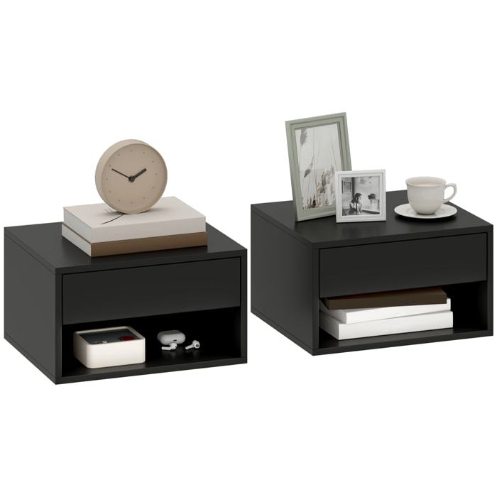 Lot de 2 chevets suspendus - tables de nuit suspendues - tiroir, niche - noir
