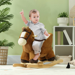 Caballo Balancín para Niños de 18-36 Mesas Caballo de Juguete con Sonido Asas Cinturón de Seguridad y Base de Madera Carga 25 kg 68x33x45 cm Marrón